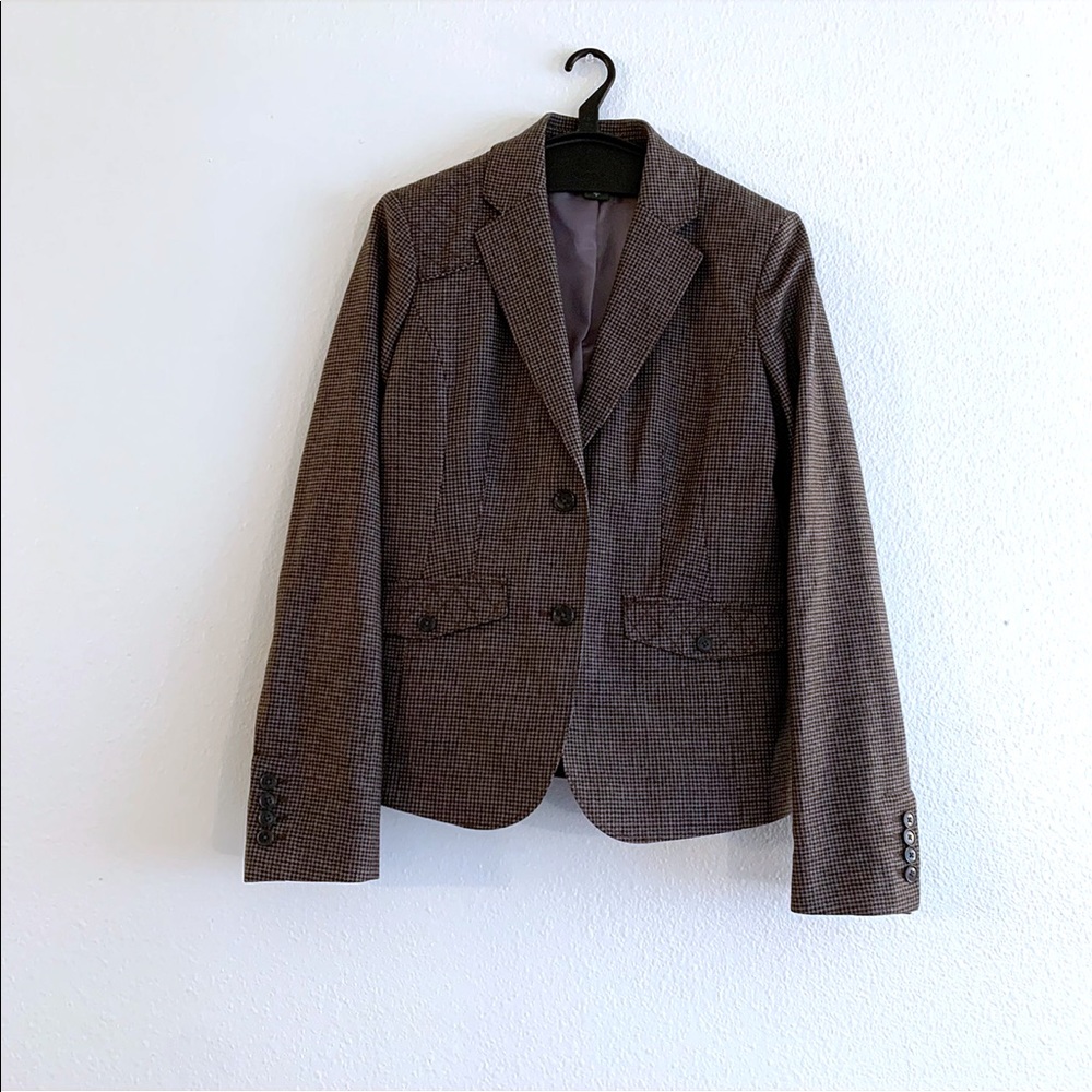 Womens Brown Houndstooth Blazer Jacket